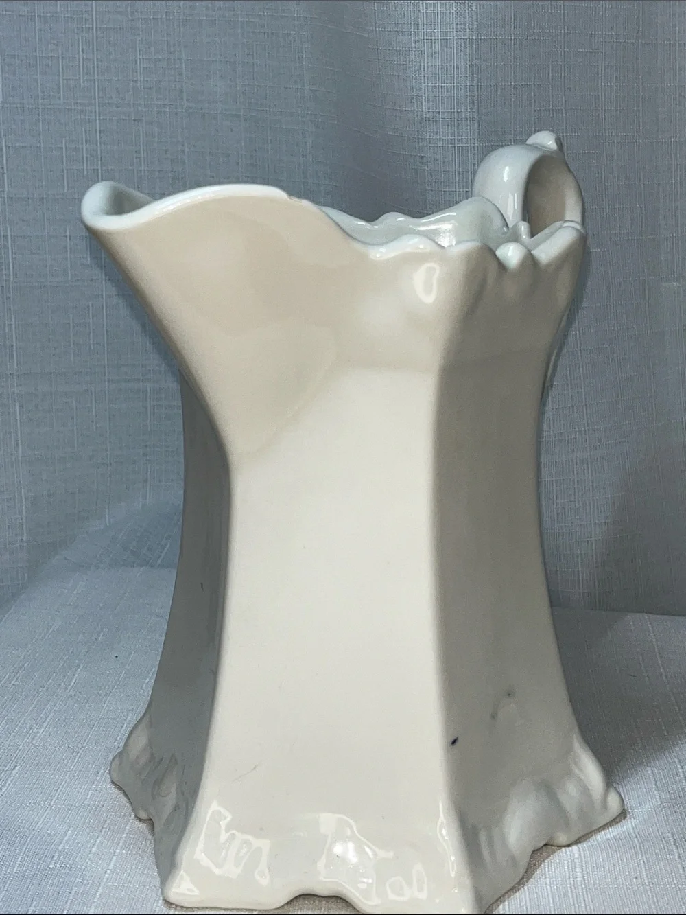 Handmade Signed White Pottery Pitcher Vase Rustic Farmhouse Creamer 8” Ceramic